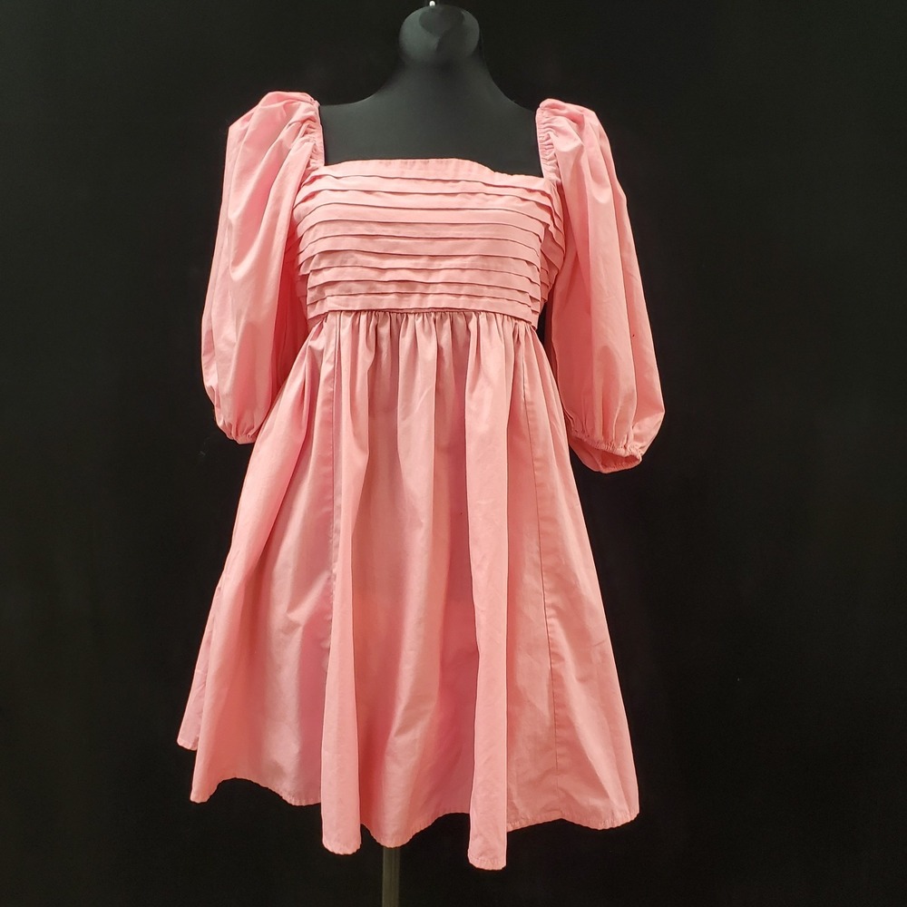 Abercrombie Fitch Womens Puff Sleeve Pleated Milkmaid Dress Size M Pink‎ Smocked